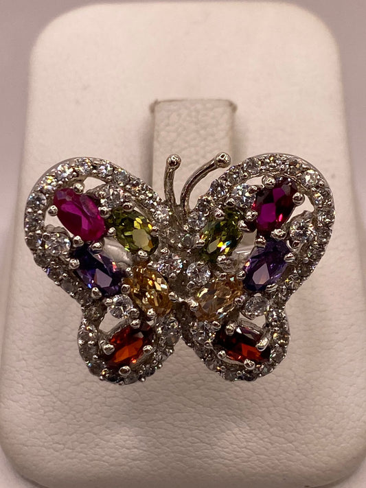Anillo Mariposa Multicolor con Zirconias Brillantes en Plata Ley 925 — detalle de acabado