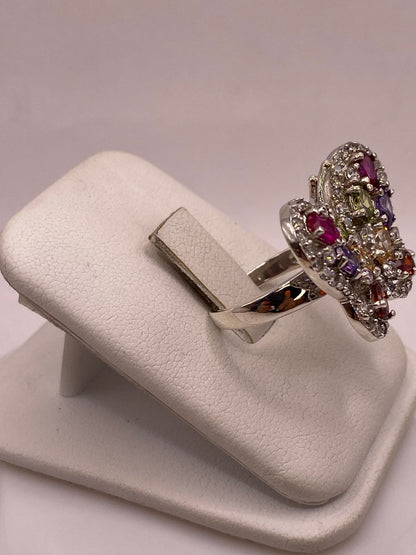 Anillo Mariposa Multicolor con Zirconias Brillantes en Plata Ley 925, vista lateral