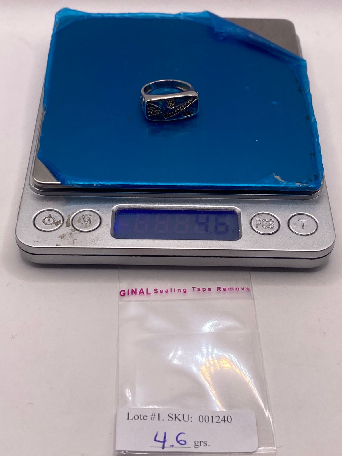 Anillo Moderno Ópalo Azul & Zirconia Diamante Plata 925, peso en gramos (báscula)