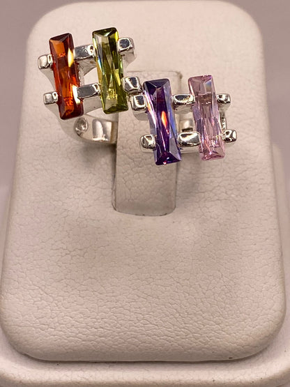 Anillo Multicolor de Zirconias Baguette Plata Ley 925, vista de detalle