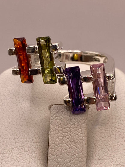 Anillo Multicolor de Zirconias Baguette Plata Ley 925, vista superior