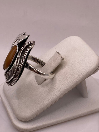 Anillo Navajo de Pluma de Plata Ley 925 con Jaspe, vista lateral