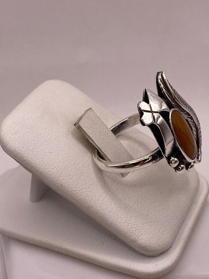 Anillo Navajo de Pluma de Plata Ley 925 con Jaspe, vista de detalle