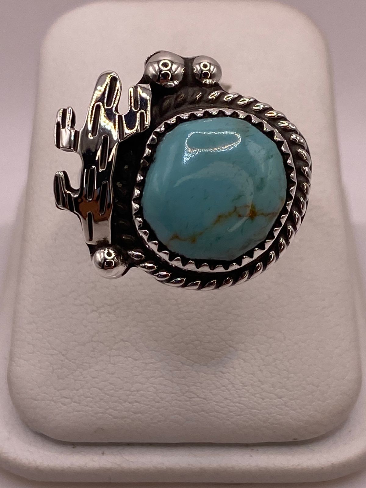 Anillo Navajo de Plata Ley 925 con Turquesa — ángulo diagonal