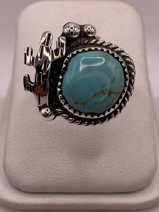 Anillo Navajo de Plata Ley 925 con Turquesa — ángulo diagonal