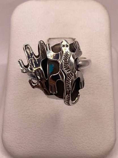 Anillo Navajo de Plata Ley 925 con Turquesa Natural, vista de detalle