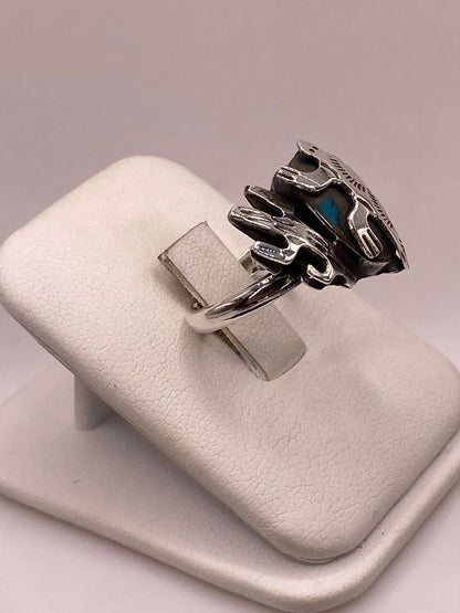 Anillo Navajo de Plata Ley 925 con Turquesa Natural, vista lateral