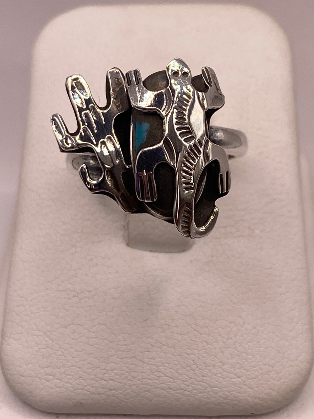 Anillo Navajo de Plata Ley 925 con Turquesa Natural, vista superior
