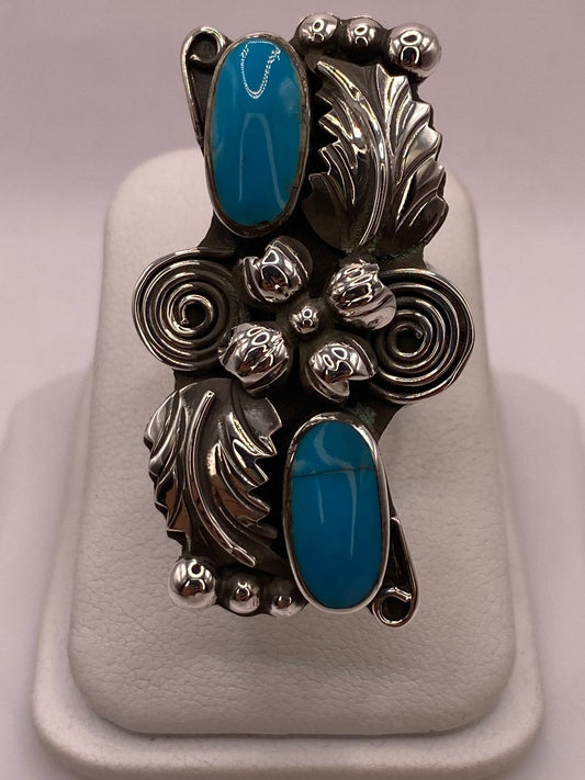 Anillo Navajo de Pluma de Plata Ley 925 con Turquesa — vista lateral