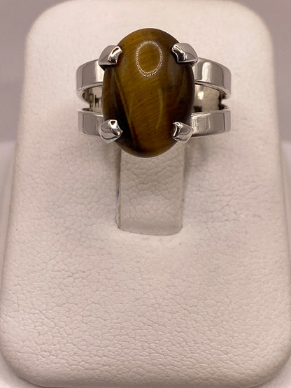 Anillo Ojo de Tigre de Plata Ley 925 — ángulo diagonal