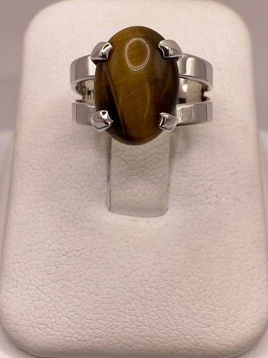 Anillo Ojo de Tigre de Plata Ley 925 — ángulo diagonal