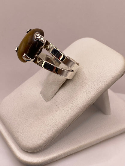Anillo Ojo de Tigre de Plata Ley 925, vista lateral