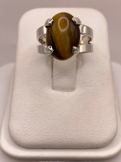 Anillo Ojo de Tigre de Plata Ley 925, sello de autenticidad Plata Ley .925