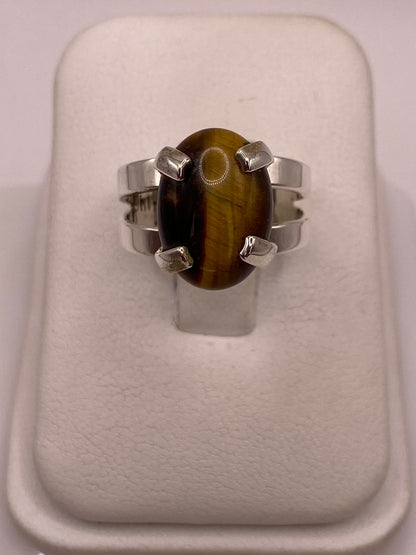 Anillo Ojo de Tigre de Plata Ley 925 — ángulo diagonal