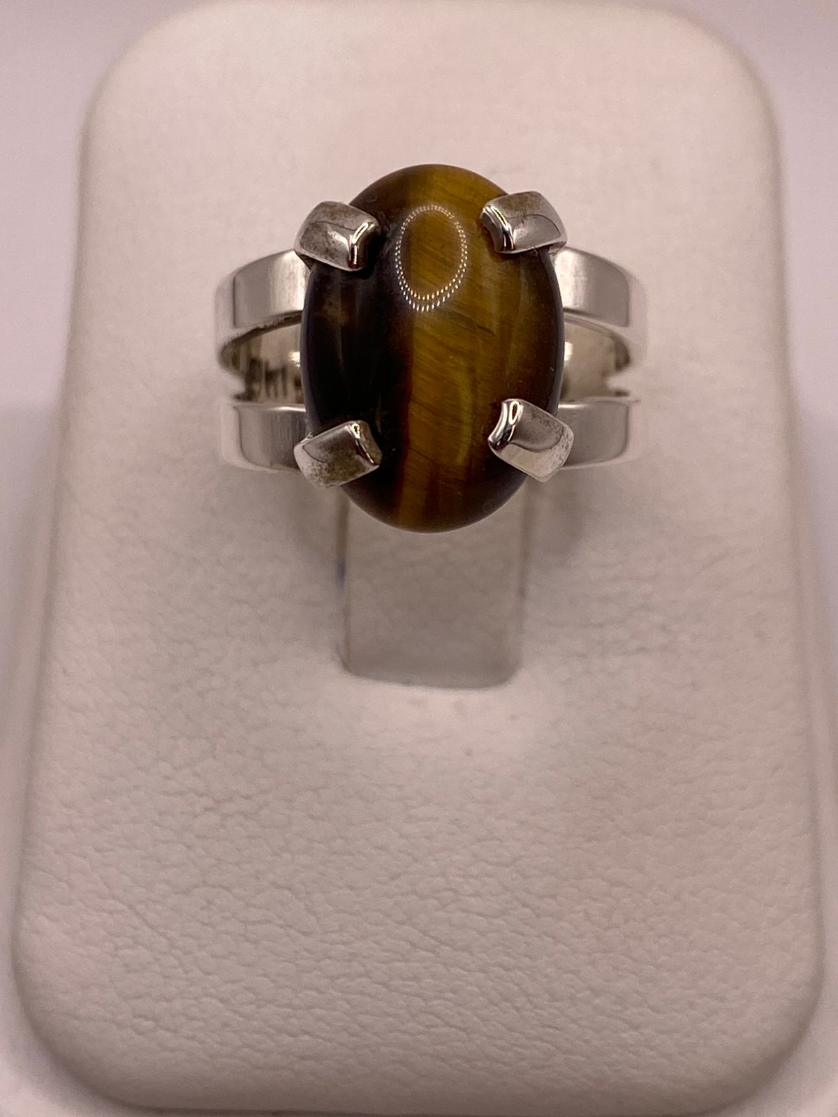 Anillo Ojo de Tigre de Plata Ley 925, vista de detalle