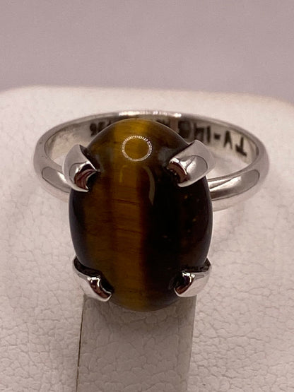 Anillo con Ojo de Tigre de Plata Ley 925, sello de autenticidad Plata Ley .925