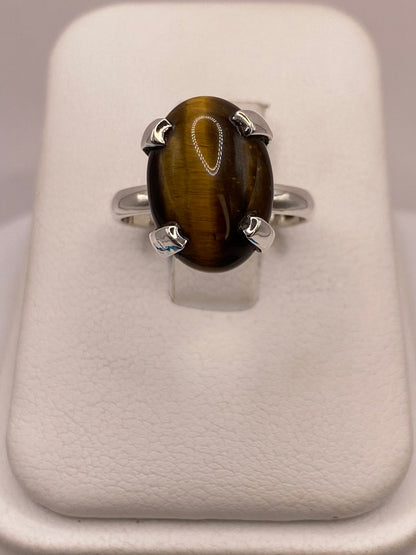 Anillo con Ojo de Tigre de Plata Ley 925, vista de detalle