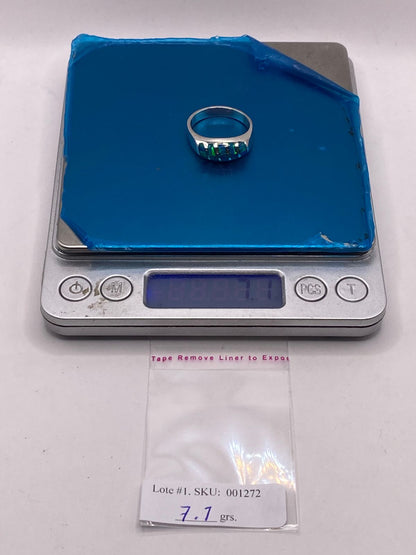 Anillo de Ópalo Azul y Verde con Diseño Curvo en Plata Ley 950, peso en gramos (báscula)