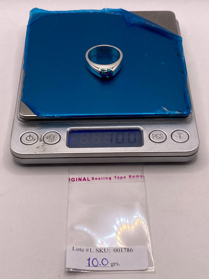 Anillo de Ópalo de Fuego Azul con Destellos Verdes Iridiscentes en Plata Ley .925, peso en gramos (báscula)