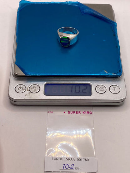 Anillo de Ópalo de Fuego Azul Iridiscente en Plata Ley .925, peso en gramos (báscula)