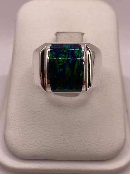Anillo con Ópalo de Fuego Azul Marino en Plata Ley .950, vista superior
