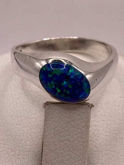 Anillo con Ópalo de Fuego Azul Marino en Plata Ley .950, vista superior