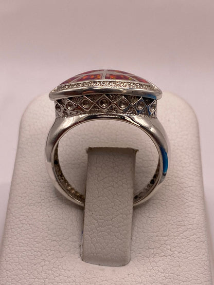 Anillo de Ópalo de Fuego Fucsia en Plata Ley .950, vista posterior