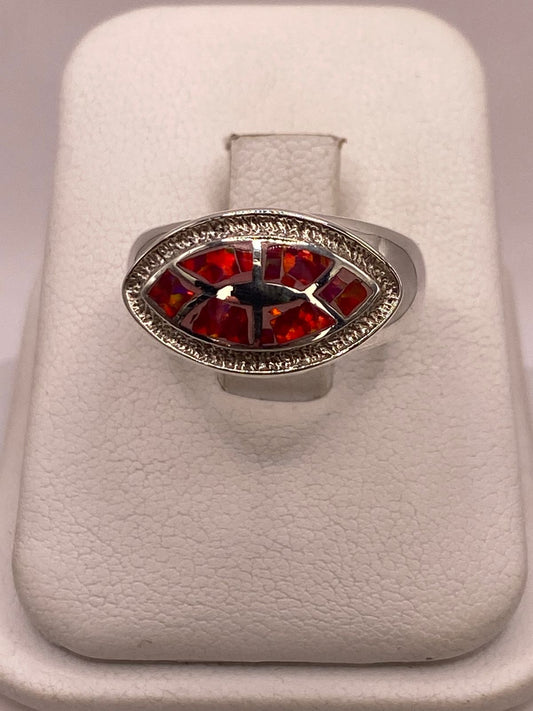 Anillo de Ópalo de Fuego Fucsia en Plata Ley .950 — detalle de acabado