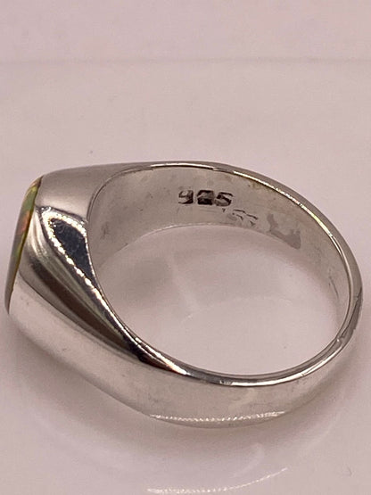 Anillo de Ópalo de Fuego Iridiscente en Plata Ley .925, sello de autenticidad Plata Ley .925
