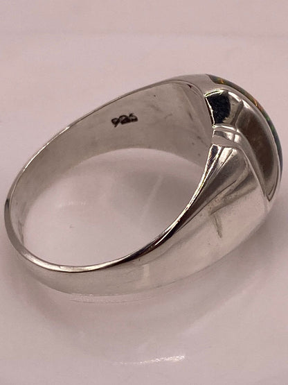 Anillo de Ópalo de Fuego Multicolor en Plata Ley 925, sello de autenticidad Plata Ley .925