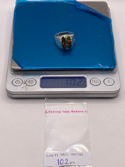 Anillo con Ópalo de Fuego Multicolor en Plata Ley .950, peso en gramos (báscula)