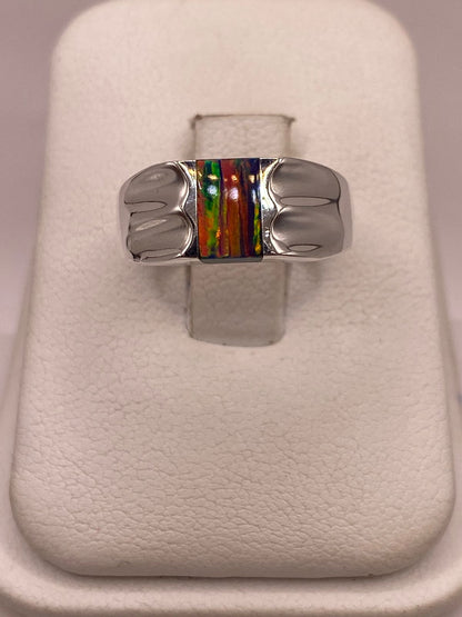 Anillo con Ópalo de Fuego Multicolor en Plata Ley .950, vista frontal