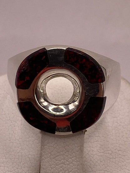 Anillo de Ópalo de Fuego Rojo Iridiscente en Plata Ley .925, vista superior