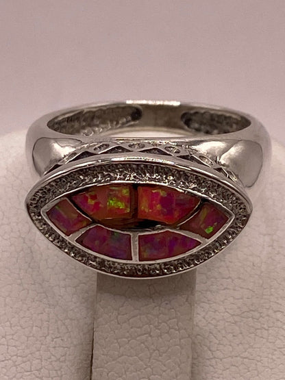 Anillo con Ópalo de Fuego Rosa Iridiscente en Plata Ley .950, vista superior
