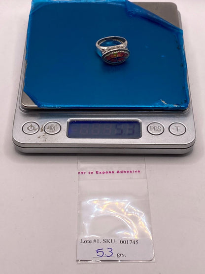 Anillo con Ópalo de Fuego Rosa Iridiscente en Plata Ley .950, peso en gramos (báscula)