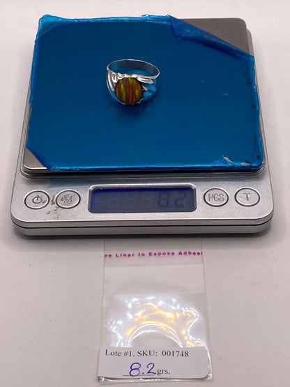 Anillo con Ópalo de Fuego Rosa Iridiscente en Plata Ley .950, peso en gramos (báscula)