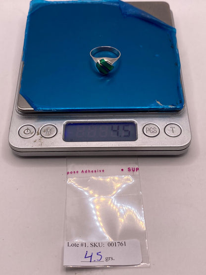 Anillo de Ópalo de Fuego Verde Iridiscente en Plata Ley .950, peso en gramos (báscula)