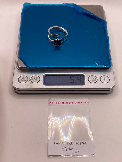 Anillo de Ópalo de Fuego y Zirconia Azul en Plata Ley .950, peso en gramos (báscula)
