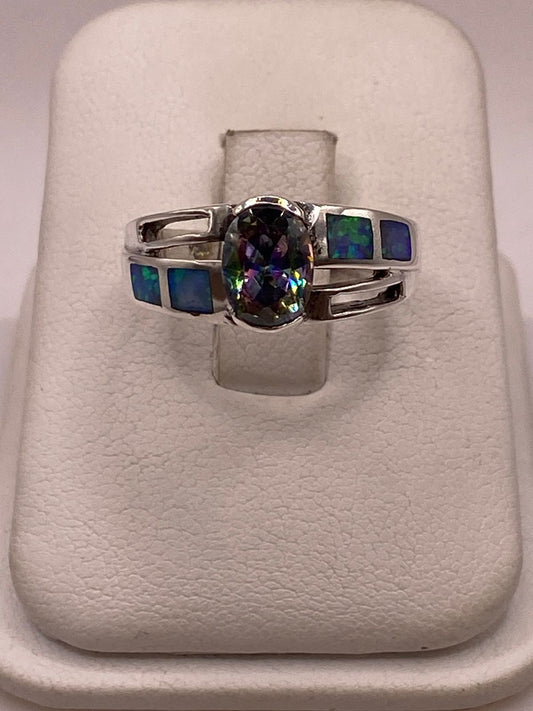 Anillo con Ópalo de Fuego y Zirconia Multicolor en Plata Ley .950 — vista lateral