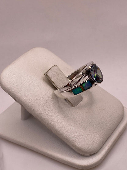 Anillo con Ópalo de Fuego y Zirconia Multicolor en Plata Ley .950, vista frontal