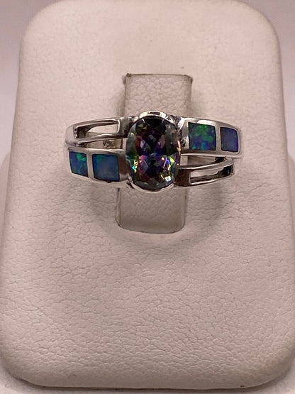 Anillo con Ópalo de Fuego y Zirconia Multicolor en Plata Ley .950, vista lateral