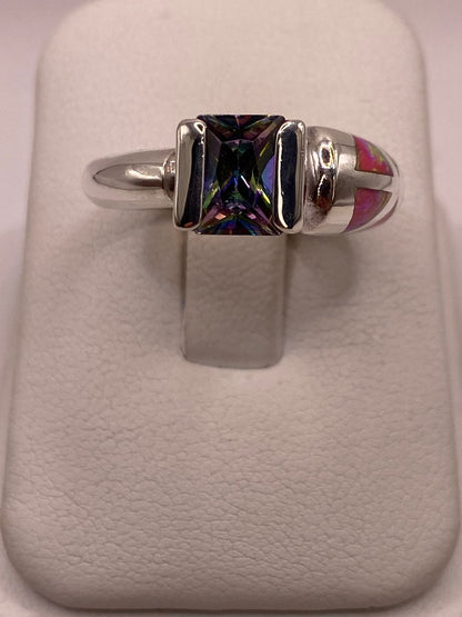Anillo con Ópalo de Fuego y Zirconia Multicolor en Plata Ley .950, vista frontal