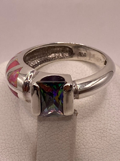 Anillo con Ópalo de Fuego y Zirconia Multicolor en Plata Ley .950, sello de autenticidad Plata Ley .925