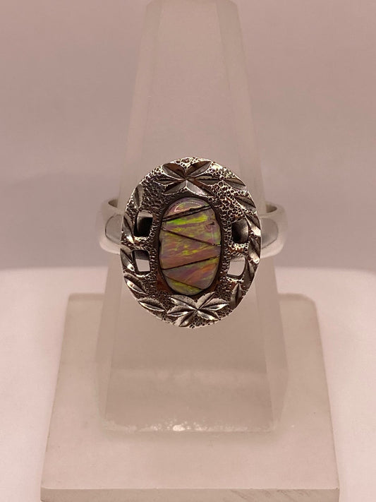 Anillo Ovalado de Plata Ley 950 con Ópalo de Fuego — ángulo diagonal