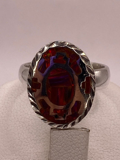 Anillo Ovalado de Plata Ley 950 con Ópalo de Fuego Rojo, vista superior