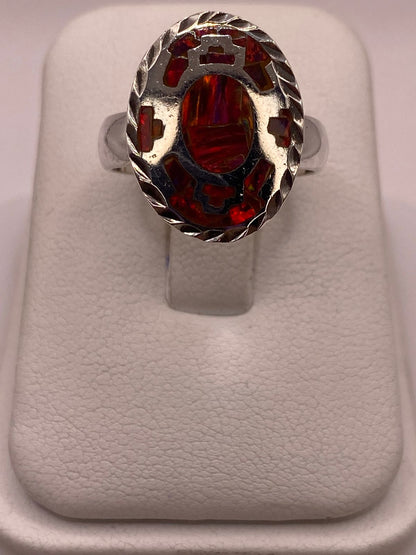 Anillo Ovalado de Plata Ley 950 con Ópalo de Fuego Rojo, vista frontal