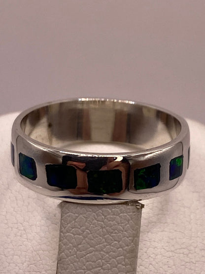 Anillo de Plata Ley 950 con Incrustaciones Rectangulares de Ópalo de Fuego, vista superior
