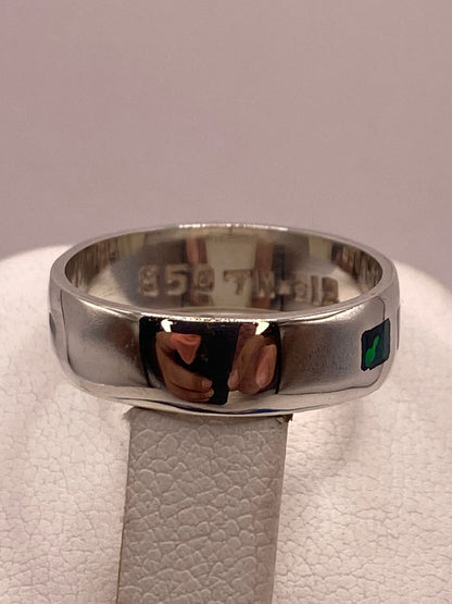 Anillo de Plata Ley 950 con Incrustaciones Rectangulares de Ópalo de Fuego, sello de autenticidad Plata Ley .925