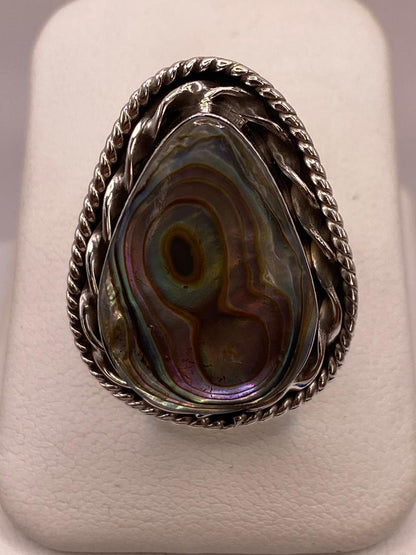 Anillo de Plata Ley 925 con Abulón Natural — ángulo diagonal