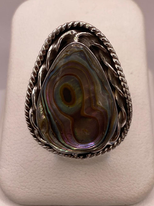 Anillo de Plata Ley 925 con Abulón Natural — ángulo diagonal